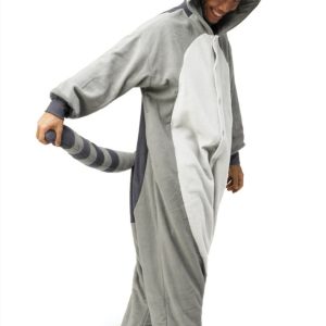 Grijze wasbeer onesie pak kostuum
