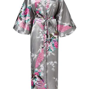 Grijze kimono satijn Japanse satijnen badjas kamerjas geisha ochtendjas yukata